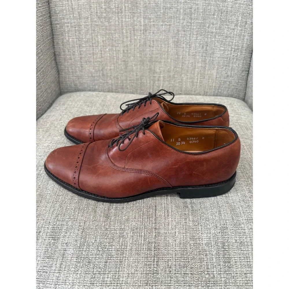 Allen Edmonds Byron Mens 11 B Chili Leather Cap Toe Brogue Oxford Dress Shoes